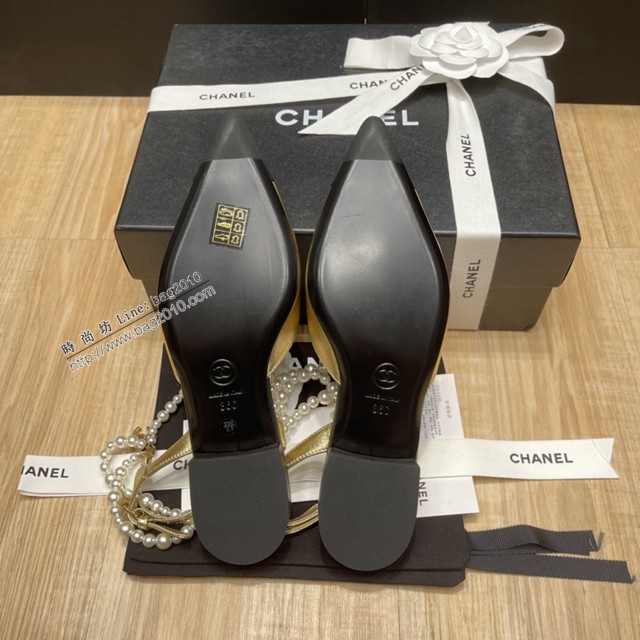 chanel2022最新爆款珍珠涼鞋 香奈兒尖頭平跟涼鞋 dx3354